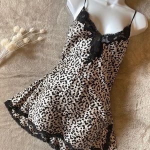 Black & Gray Leopard Print Lace Silk Nightie Lingerie Slip